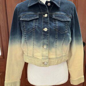 Chico's Platinum Cropped Denim Jacket, Size 1 (S, 8-10) , Blue fades to Ivory